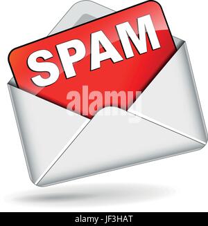 Non, spam, e-mails, d'avertissement, enveloppe, signe, vecteur, anti, pas, danger, isolé, Illustration de Vecteur