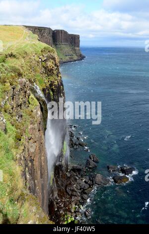 Mealt Falls Cascade et une Fheilidh Rock Klit Creag Trotternish ile de Skye en Ecosse Banque D'Images