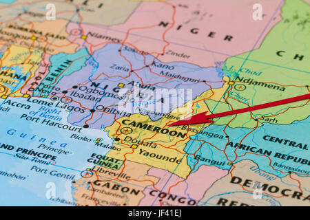 Photo de Cameroun. Pays indiqué par la flèche rouge. Pays le continent africain. Banque D'Images