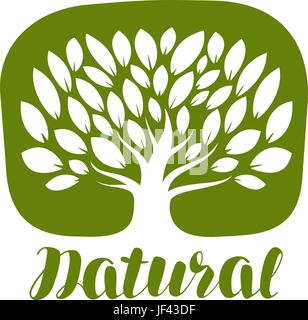 Avec des feuilles d'arbres label ou logo. Icône naturelle, organique. Vector illustration lettrage Illustration de Vecteur