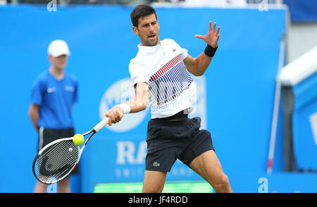 Eastbourne, Royaume-Uni. 28 Juin, 2017. La Serbie de Novak Djokovic en action contre Vasek Pospisil du Canada au cours de la quatrième journée de l'Aegon Eastbourne International le 28 juin 2017 à Eastbourne, Angleterre Crédit : Paul Terry Photo/Alamy Live News Banque D'Images