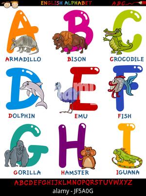 L'éducation, des animaux, de l'illustration, l'anglais, l'alphabet, cartoon, ABC, l'école, Illustration de Vecteur