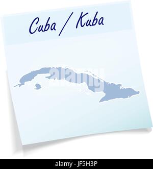 Bleu, note, mémo, glisser, l'Amérique, illustration, carte, Cuba, message, bloc-notes, Illustration de Vecteur