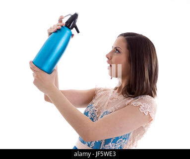 Femme dans une robe bleue Banque D'Images