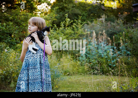 Fille avec chat Banque D'Images