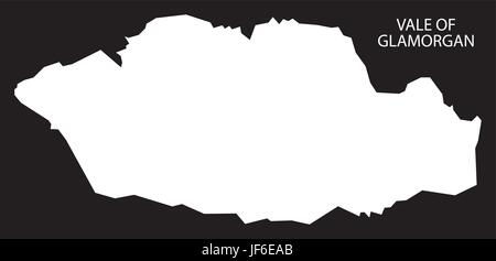 Vale of Glamorgan Wales map illustration silhouette inversé noir Illustration de Vecteur