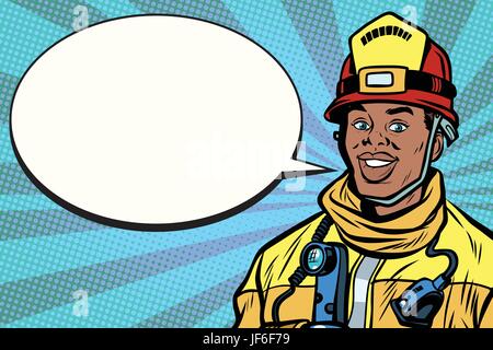 African American firefighter portrait, bulle de bande dessinée Illustration de Vecteur