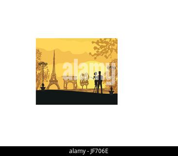 Couple romantique à Paris Illustration de Vecteur