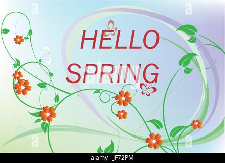 Bonjour printemps avec des fleurs Illustration de Vecteur