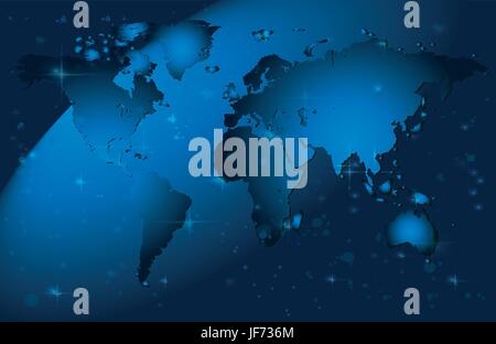 Nuit, nuit, dots, gradient, globe, planète, terre, monde, carte, atlas, la carte Illustration de Vecteur