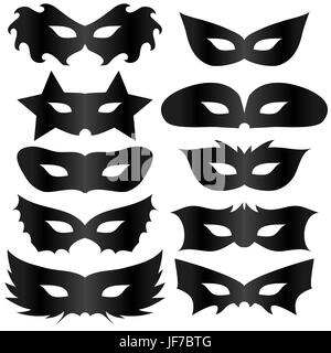 Silhouettes noires Collection Masques isolé sur fond blanc Illustration de Vecteur