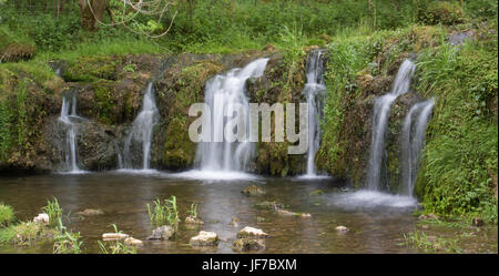 Cascade sur la rivière Lathkill dans Lathkill Dale, Peak District National Park, Royaume-Uni Banque D'Images