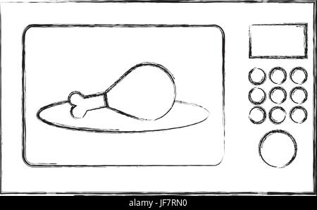 Four à micro-ondes avec l'icône de la viande de poulet délicieux Illustration de Vecteur