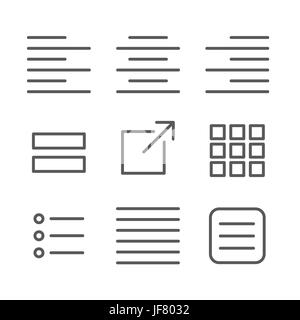 Type justifiée icon set - justifié à gauche, justifié à droite, plein, et centrée et UI UX icons Illustration de Vecteur