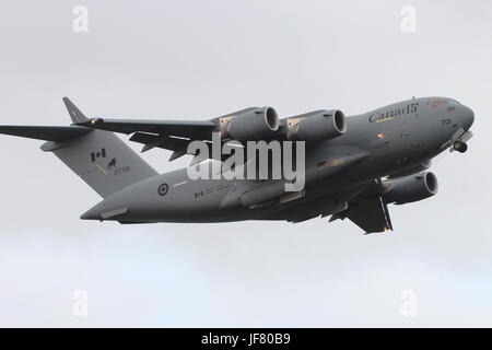 177701, un Boeing CC-177 Globemaster III exploité par la Force aérienne du Canada, au départ de l'aéroport de Prestwick en Ayrshire. Banque D'Images