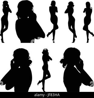 Avec silhouette de femme geste main mains sur la bouche Illustration de Vecteur