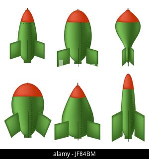 Ensemble de différentes bombes vert isolé sur fond blanc Illustration de Vecteur