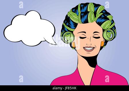 Femme avec des bigoudis dans les cheveux Illustration de Vecteur