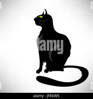 Silhouette de chat noir isolé sur fond blanc. Symbole de l'Halloween Illustration de Vecteur