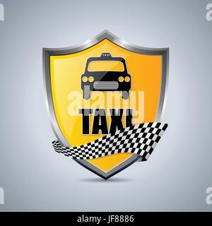 Bouclier Taxi badge avec ruban à carreaux Illustration de Vecteur