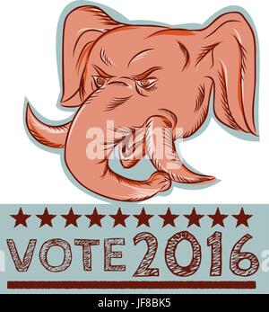 Voter républicain 2016 Mascotte Éléphant Gravure tête Illustration de Vecteur