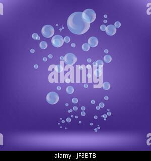 Bulles de Savon bleu isolé sur fond violet Illustration de Vecteur