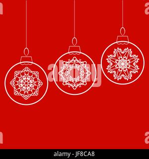 Jeu de boules de Noël isolé sur fond rouge Illustration de Vecteur