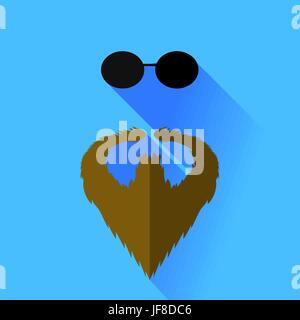 Barbe et lunettes isolé sur fond bleu Illustration de Vecteur