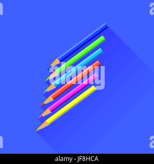 Crayons de couleur isolé sur fond bleu. Long Shadow. Illustration de Vecteur