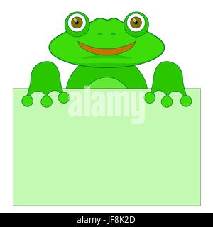 La grenouille verte, tenant une feuille de papier sur fond blanc Illustration de Vecteur