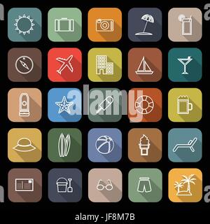 Ligne d'été télévision icônes avec long shadow Illustration de Vecteur