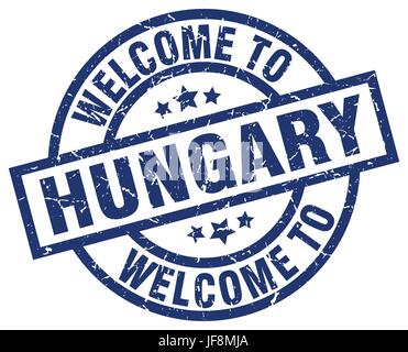 Bienvenue à la Hongrie timbre bleu Illustration de Vecteur