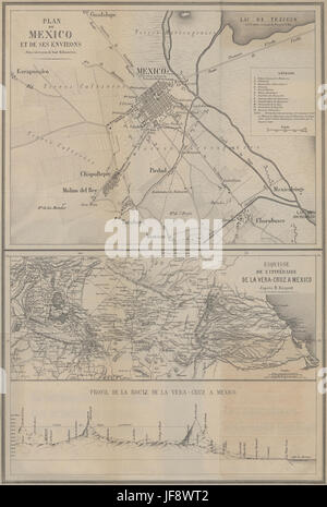 Une carte historique présentant le Mexique et ses environs, offrant un aperçu de la topographie de la région dans le passé. Banque D'Images
