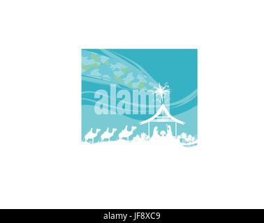 Scène biblique - Naissance de Jésus à Bethléem. Illustration de Vecteur