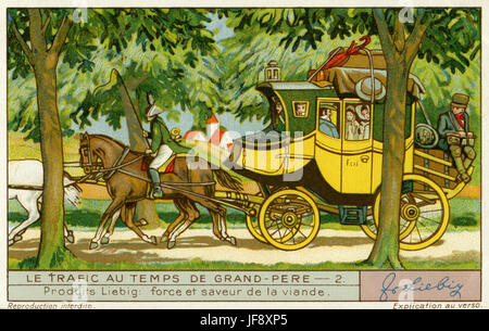 Chaise de poste / transport. Les modes de transport. Carte de collection Liebig 1935 Banque D'Images