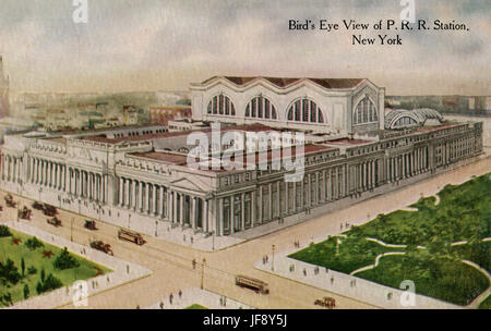 New York / Penn Station, New York. Vue à vol d'oiseau. Les chemins de fer américains, 20e siècle carte postale Banque D'Images