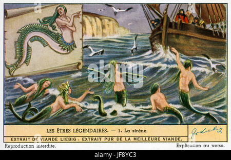 Sirènes / mermaids. Les créatures légendaires. Carte de collection Liebig, 1943 Banque D'Images