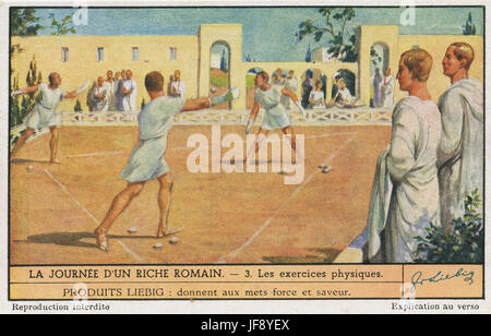 Une journée dans la vie d'un riche romain. L'exercice physique. Carte de collection Liebig, 1948 Banque D'Images