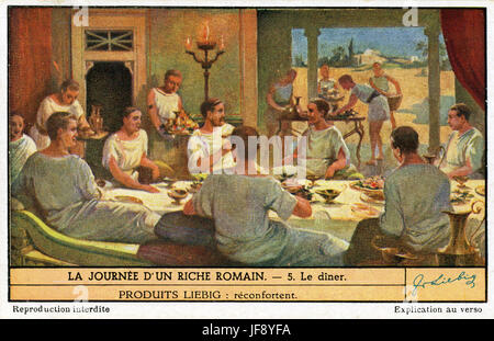 Une journée dans la vie d'un riche romain. Cena - Repas du soir. Carte de collection Liebig, 1948 Banque D'Images