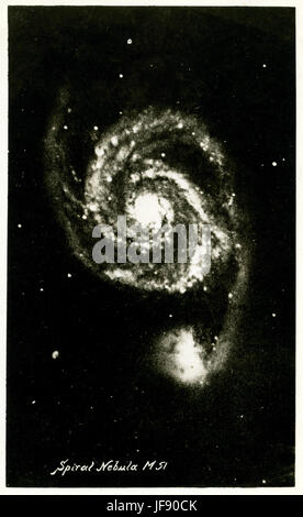Nébuleuse spirale Messier 51 - publié en 1910 par George Ritchey, un opticien américain, télescope bouilloire et astronome. Également connu sous le nom de Whirlpool Galaxy. Découvert par Charles Messier, un astronome Français, le 13 octobre 1773. Possédait une structure en spirale Banque D'Images