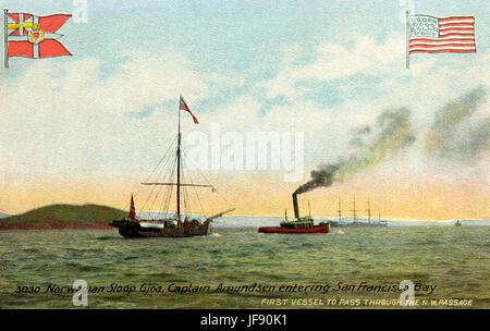 Le sloop norvégien Gjoa entrant dans la baie de San Francisco, 1906. Le premier navire à traverser le Passage du Nord-Ouest. L'équipage de six hommes, et commandé par l'explorateur norvégien Roald Amundsen (16 juillet 1872 - Ch. 18 juin 1928). Banque D'Images