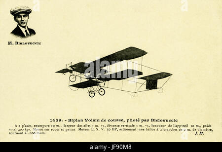 Juan Bielovucic (30 juillet 1889 - 14 janvier 1949), l'aviateur péruvien du français et d'origine croate, aux commandes de son biplan Voisin 1459, début du xxe siècle Banque D'Images