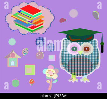 Owl reading book. Concept de l'éducation Banque D'Images