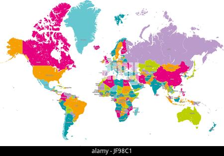 Carte du monde avec les frontières des pays et des noms de pays disponibles Illustration de Vecteur