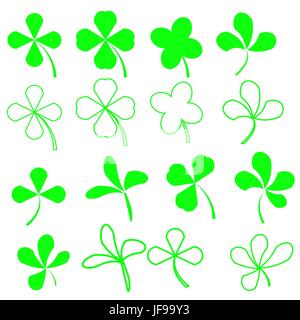 Ensemble de feuilles vertes icônes isolé sur fond blanc. Symboles de patricks Day. Trèfles vert Illustration de Vecteur