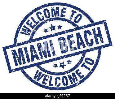 Bienvenue à Miami Beach blue stamp Illustration de Vecteur