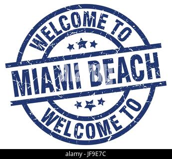 Bienvenue à Miami Beach blue stamp Illustration de Vecteur