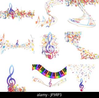 Les notes de musique multicolore ensemble du personnel Illustration de Vecteur