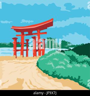 Japonais Torii Gate WPA Illustration de Vecteur