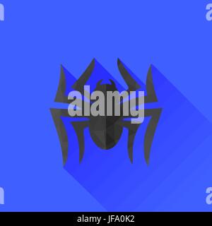 Silhouette grise araignée isolé sur fond bleu. Long Shadow Illustration de Vecteur
